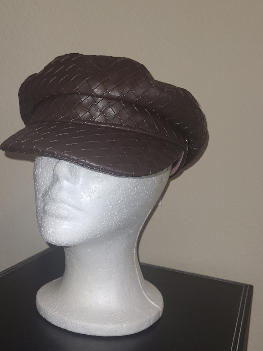 JESSICA SIMPSON Woven Faux Leather Baker Boy Cap - Brown